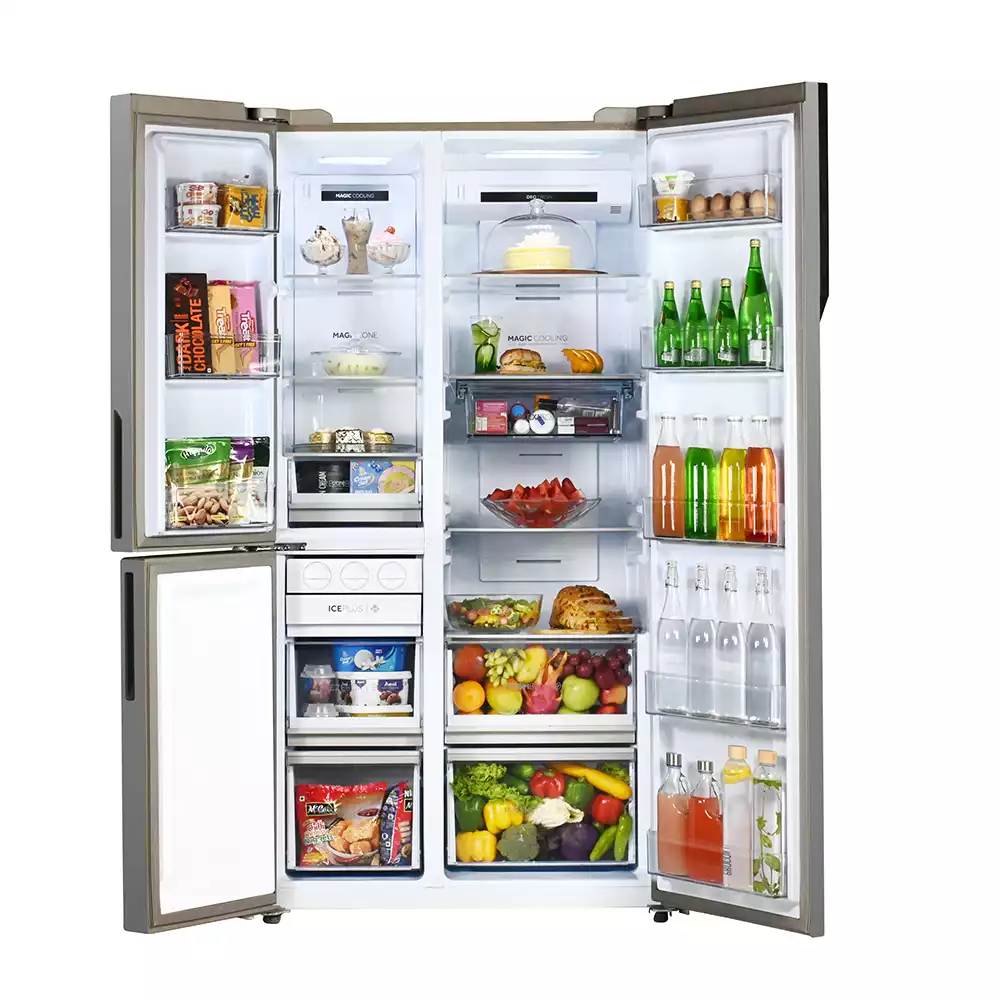 Haier Vogue Series 598L , Peach Nyanza Glass Finish 3 Convertible Door Side by side Refrigerator HRT-683PNG